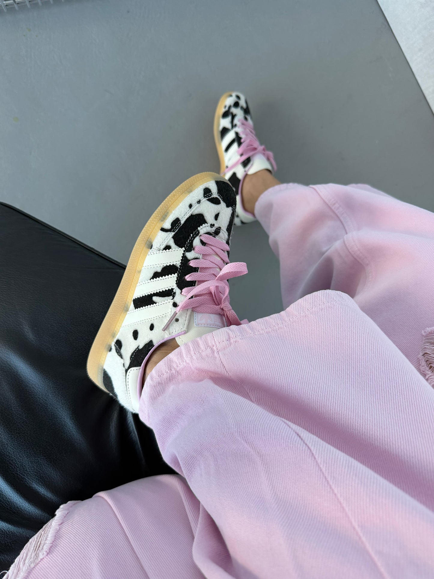 Adidas Samba Pink Laces Cow Print