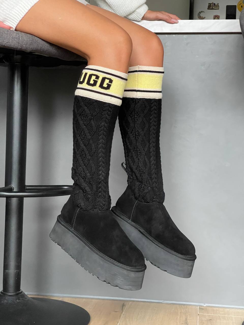 UGG Classic Sweater Letter Tall Boot Black - oceanhype - 