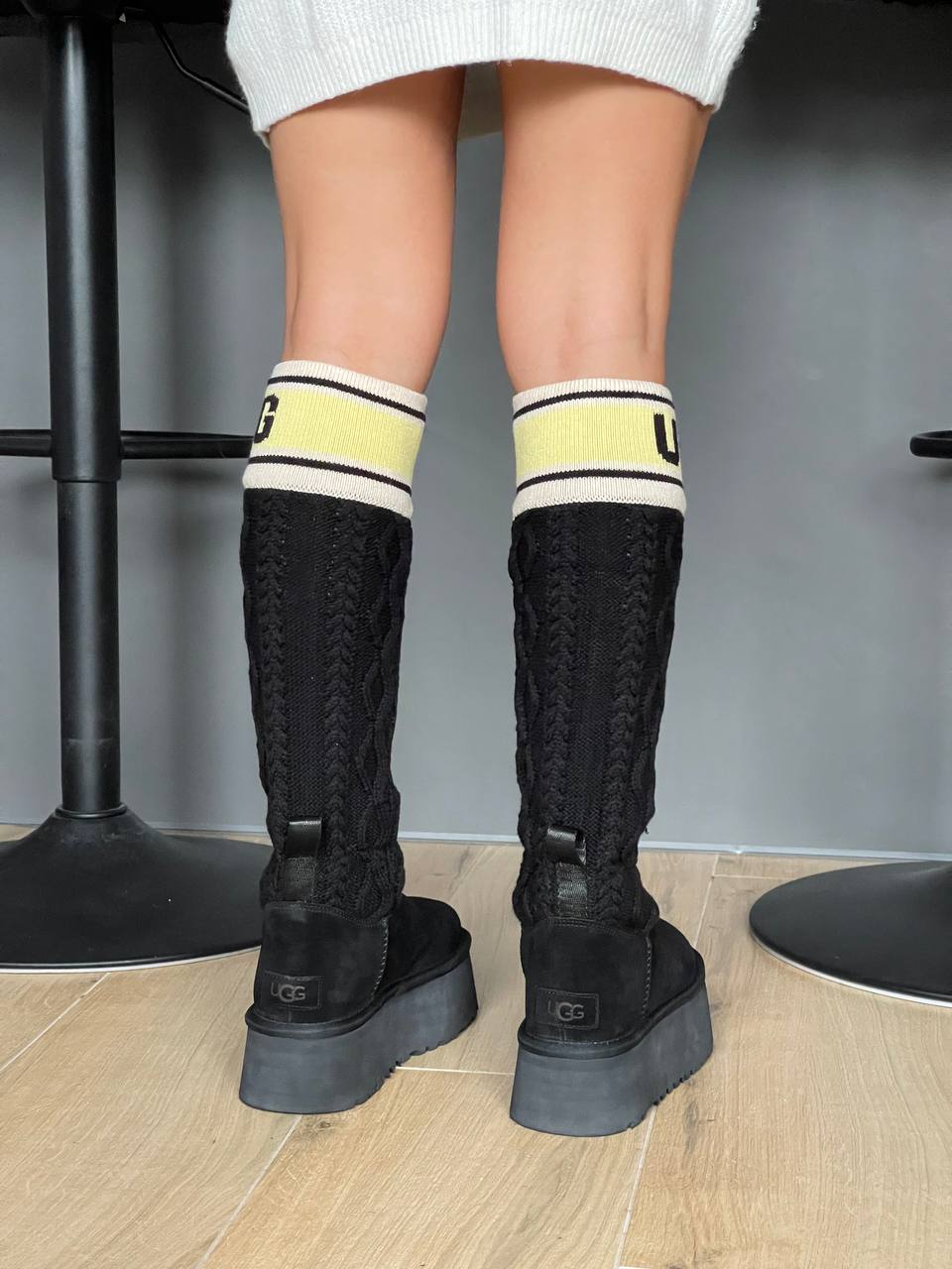 UGG Classic Sweater Letter Tall Boot Black - oceanhype - 