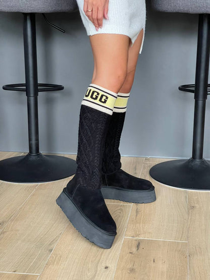 UGG Classic Sweater Letter Tall Boot Black - oceanhype - 